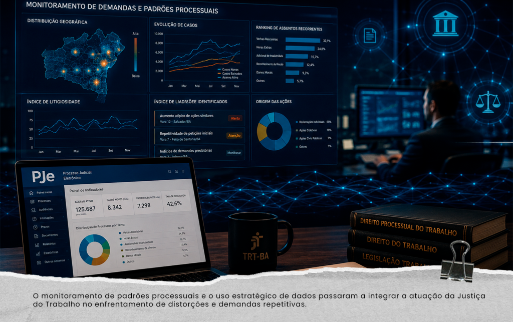 O monitoramento de padrões processuais e o uso estratégico de dados passaram a integrar a atuação da Justiça do Trabalho no enfrentamento de distorções e demandas repetitivas.